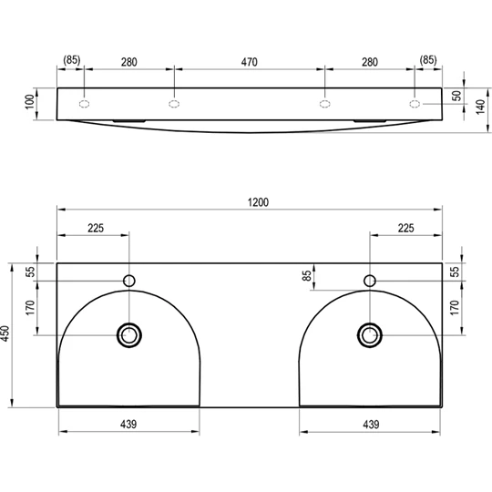 Ravak Lite 120 duplamosdó, 1200x450x100mm, kompozit, túlfolyó nélkül, csaptelep furattal