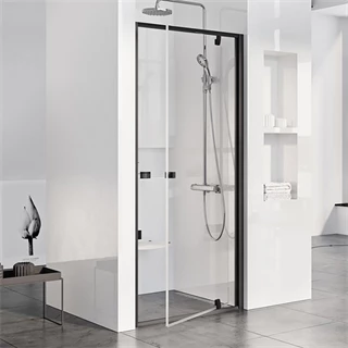 Ravak Pivot PDOP1-90 zuhanyajtó, fekete keret, transparent üveg, Anti-Calc bevonattal, 861-911x1900 mm