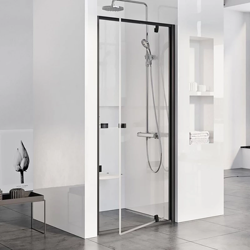 Ravak Pivot PDOP1-90 zuhanyajtó, fekete keret, transparent üveg, Anti-Calc bevonattal, 861-911x1900 mm