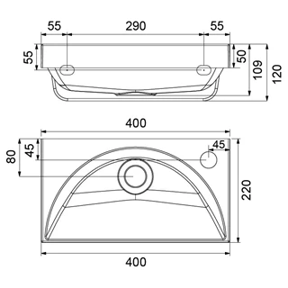 Ravak Rainbow Mini 400 kézmosó (fehér) nyílással furat jobb oldalt 400x200