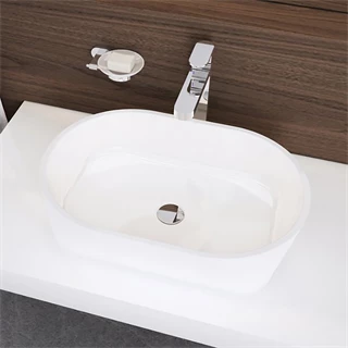 Ravak Solo pultra építhető műmárvány mosdó 580 x 400 x 140 mm , csaplyuk és túlfolyó nélkül, fehér felület