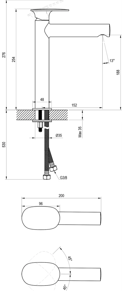 Ravak Spring Álló mosdócsaptelep 255 mm, leeresztő nélkül - króm SG 014.00CR