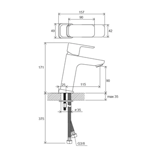 Ravak TD F 014.20 álló 170 mm-es mosdócsaptelep leeresztő nélkül, fekete