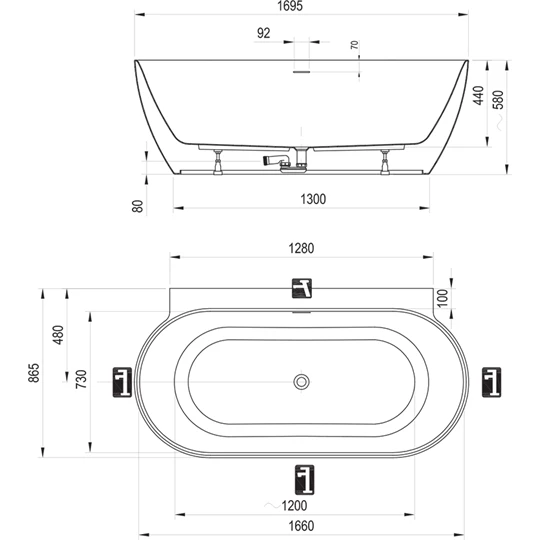 Ravak akrilkád Freedom W II TEC 1700x870 fehér/white drain, króm lefolyóval