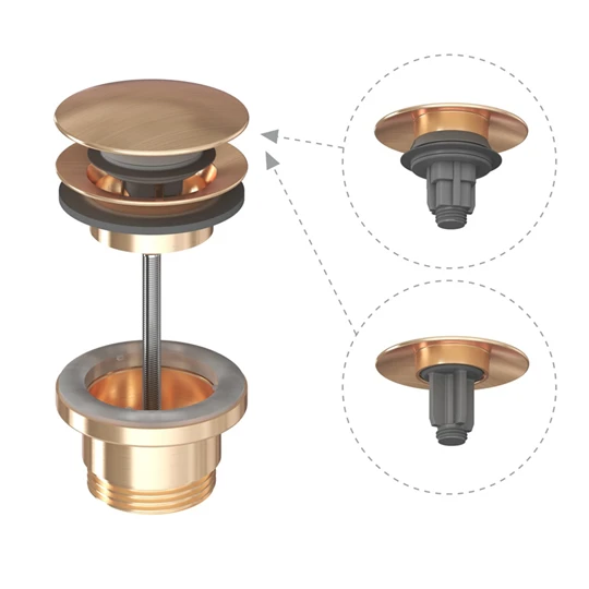 Ravak fix és click-clack leeresztő is, kézmosókhoz és túlfolyó nélküli mosdókhoz, rose gold