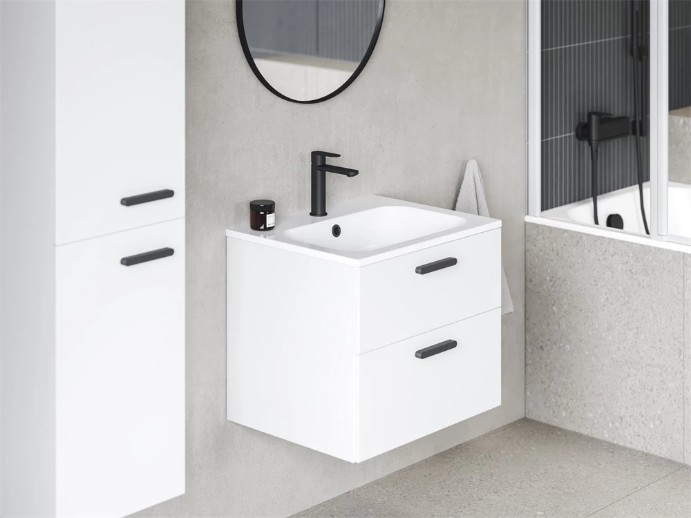 Ravak fürdőszobai szekrény SD 700 Chrome II fehér/fehér, fekete fogantyúval 152mm