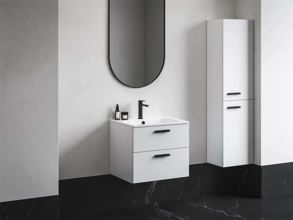 Ravak fürdőszobai szekrény SD 700 Chrome II fehér/fehér, fekete fogantyúval 152mm