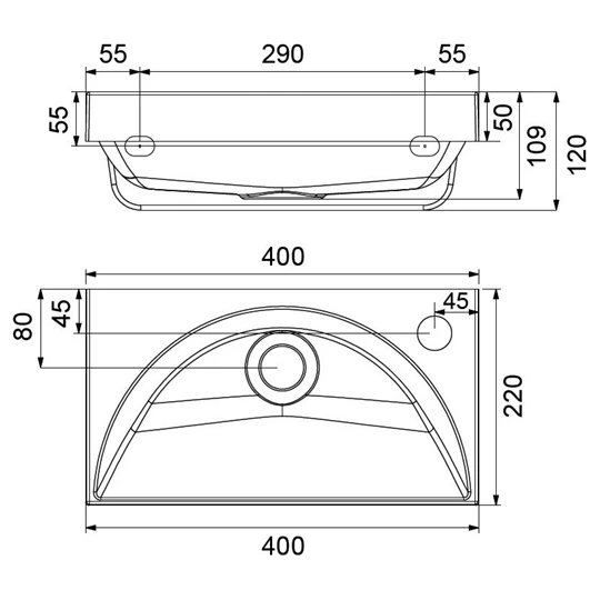 Ravak kézmosó Rainbow mini 400x220 balos fehér túlfolyó nélkül