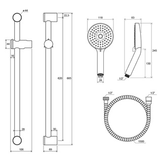 Ravak zuhanyszett - zuhanyfej Flat M, zuhanytartó rúd 60 cm, gégecső 922.00