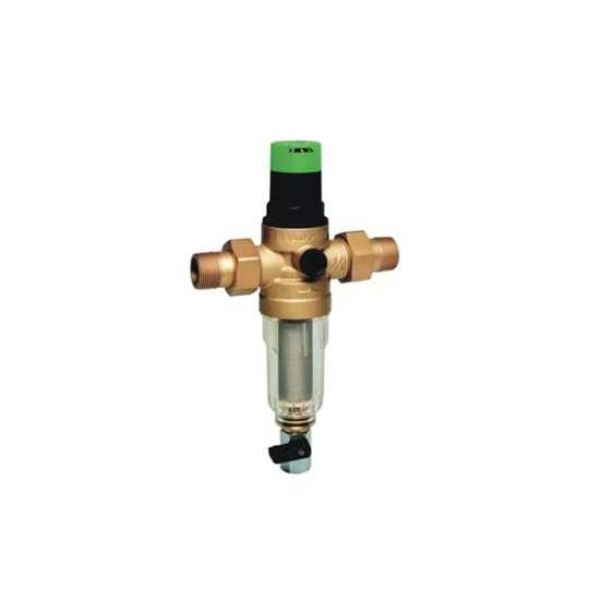 Honeywell Resideo Braukmann ivóvíz szűrő+nyomásszab. kombináció MiniPlus, átl. csésze, 1/2", KM+holl., PN16, max 40°C