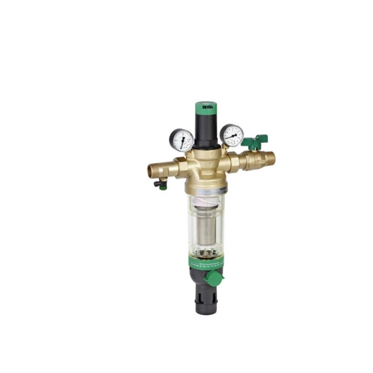 Honeywell Resideo Braukmann vízsz. áll., szűrő+nyom.szab.+vcs., réz ház,100 µm, 1", KM+holl., 1,5..6bar, PN16, max40°C