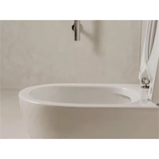 Roca Ona mély öblítésű, öblítő perem nélküli fali wc, ovális 530*360*390mm, rejtett rögzítéssel és rögzítő elemek, fehér