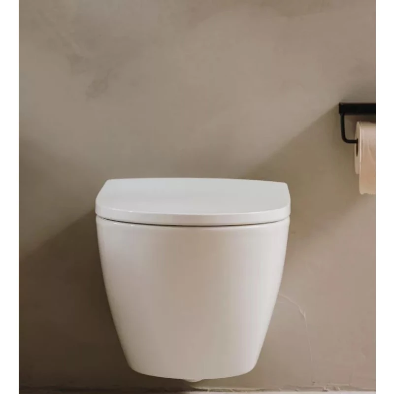 Roca Ona mély öblítésű, öblítő perem nélküli fali wc, ovális 530*360*390mm, rejtett rögzítéssel és rögzítő elemek, fehér