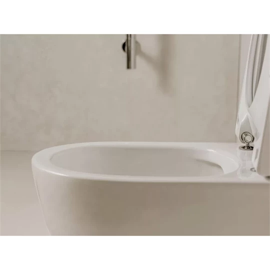 Roca Ona mély öblítésű, öblítő perem nélküli fali wc, ovális 530*360*390mm, rejtett rögzítéssel és rögzítő elemek, fehér