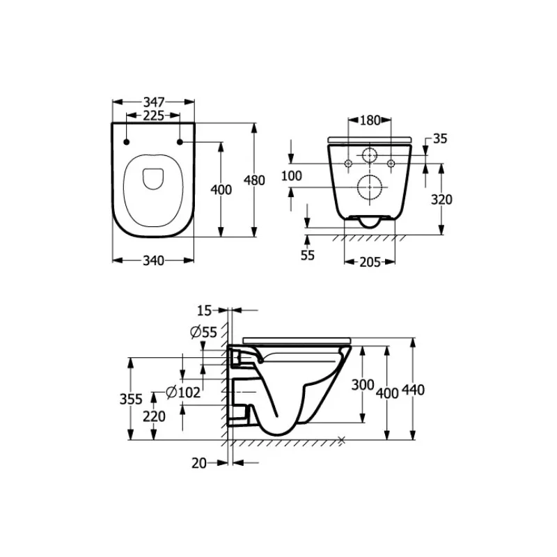 Roca The Gap Compact Rimless szögletes kialakítású kerámia fali wc 480*347*400mm,fehér