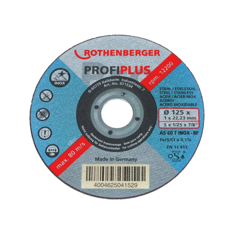 Rothenberger vágókorong Inox Profi Plus, 125x1x22mm, (10 db/csomag), csomagár! Display