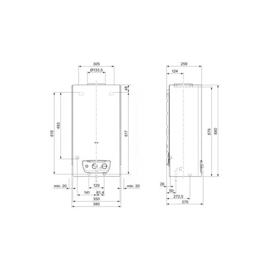 Saunier Duval átfolyós gáz vízmelegítő, kéményes, elemes gyújtású, Opalia C mini 11/1 LI (H-HU)