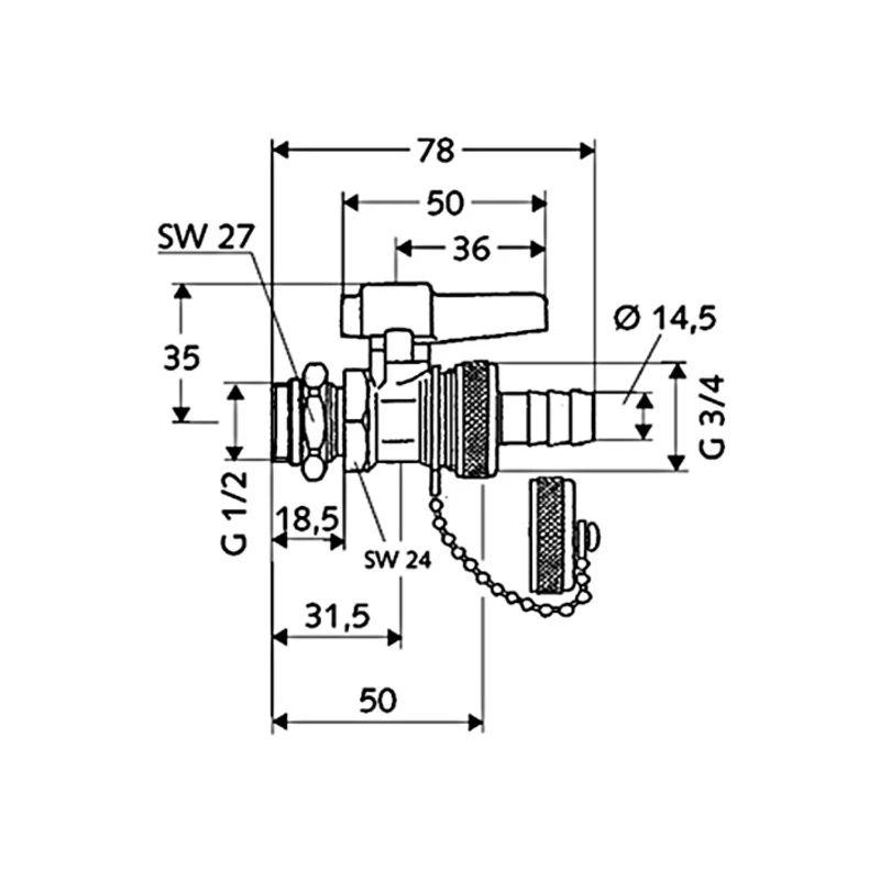 Schell kazántöltő-ürítő 1/2" króm