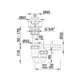 Styron csőszifon, 32 mm-es leeresztővel