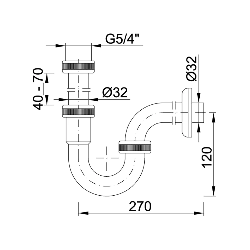 Styron csőszifon fém 32 mm rozsdamentes