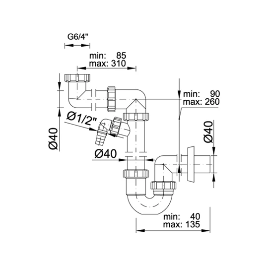 Styron helytakarékos csőszifon