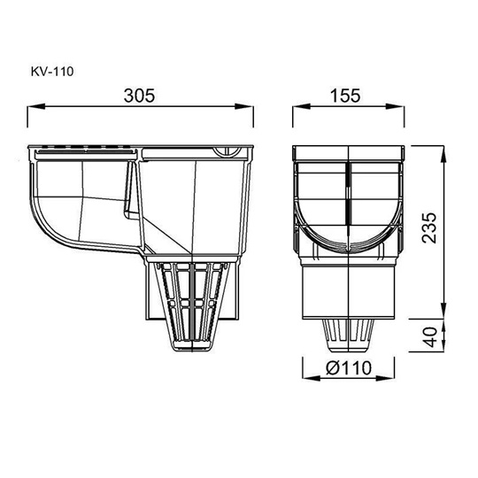 Styron kültéri víznyelő, eresz bekötéssel 110 mm