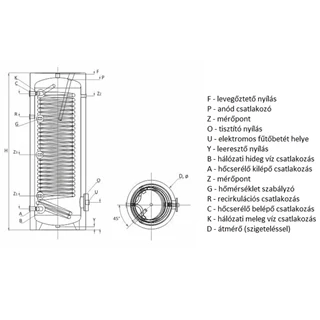 Sunsystem SWP NL 300l HMV-tároló egy hőcserélővel hőszivattyúhoz, 3,3m2, 610/1695mm