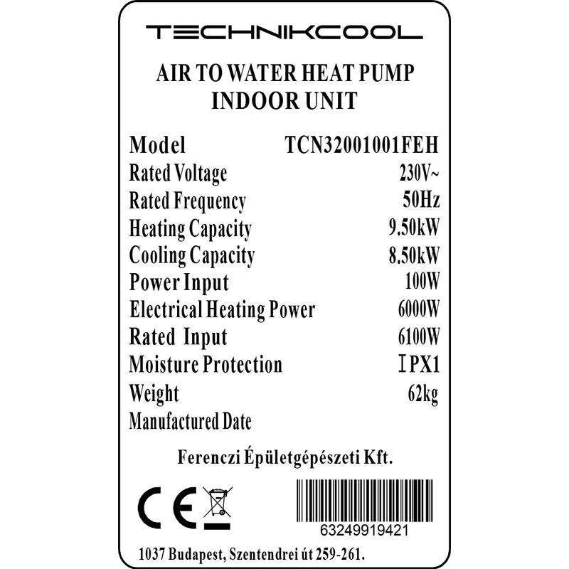 Technik Cool PRO split levegő-víz hőszivattyú, 10 kW, 1 fázisú, 230 V