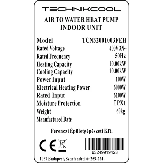 Technik Cool PRO split levegő-víz hőszivattyú, 10 kW, 3 fázisú, 400 V