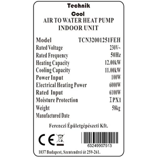 Technik Cool PRO split levegő-víz hőszivattyú, 12 kW, 1 fázisú, 230 V