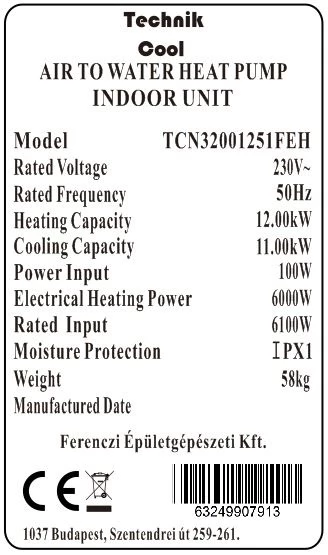 Technik Cool PRO split levegő-víz hőszivattyú, 12 kW, 1 fázisú, 230 V