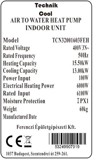 Technik Cool PRO split levegő-víz hőszivattyú, 16 kW, 3 fázisú, 400 V