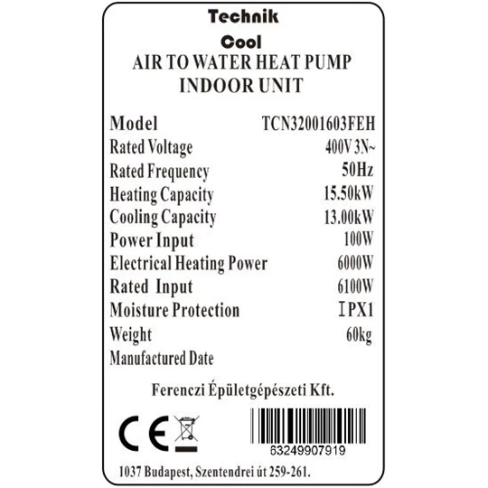 Technik Cool PRO split levegő-víz hőszivattyú, 16 kW, 3 fázisú, 400 V