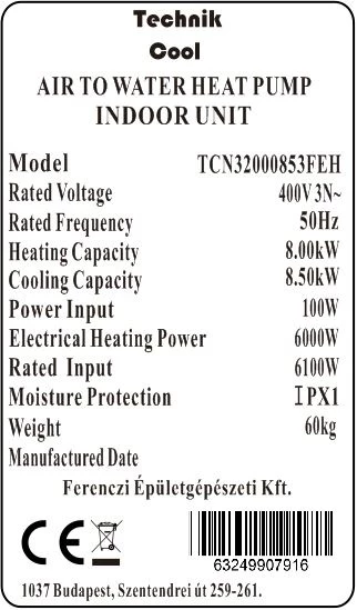 Technik Cool PRO split levegő-víz hőszivattyú,  8 kW, 3 fázisú, 400 V