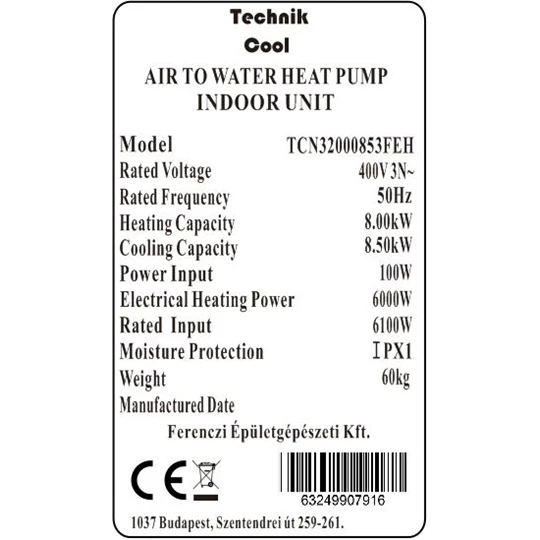Technik Cool PRO split levegő-víz hőszivattyú,  8 kW, 3 fázisú, 400 V