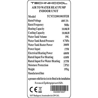 Technik Cool PRO split levegő-víz hőszivattyú beépített 185 literes HMV tárolóval, 10 kW, 3 fázisú, 400 V