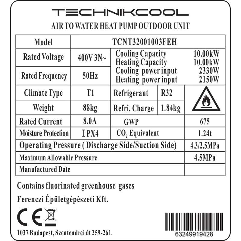 Technik Cool PRO split levegő-víz hőszivattyú beépített 185 literes HMV tárolóval, 10 kW, 3 fázisú, 400 V