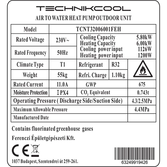 Technik Cool PRO split levegő-víz hőszivattyú beépített 185 literes HMV tárolóval, 6 kW, 1 fázisú, 230 V