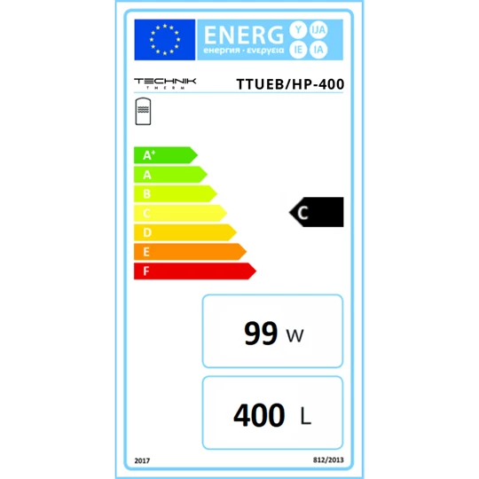 Technik Therm indirekt HMV tároló, növelt hőcserélővel, HP-400, 400 l , névleges térfogat 386 l, 3,92m2, 80*160, 249 kg