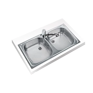 Teka rozsdamentes mosogató tálca, E-modell 800.440 2B, inox, matt, 1˝" lefolyócsomag gumidugóval+szifon csomag 2 medencé