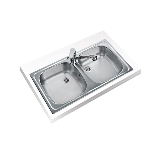 Teka rozsdamentes mosogató tálca, E-modell 800.440 2B, inox, matt, 1˝" lefolyócsomag gumidugóval+szifon csomag 2 medencé