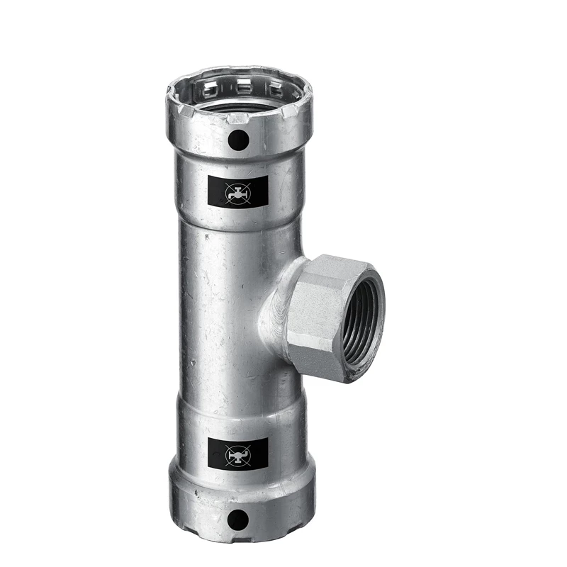 Viega Megapress T-idom, szűkített, belső menetes, 3/4" - 1/2" BM - 3/4", horganyzott acél