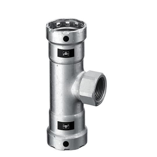 Viega Megapress T-idom, szűkített, belső menetes, 3/4" - 1/2" BM - 3/4", horganyzott acél