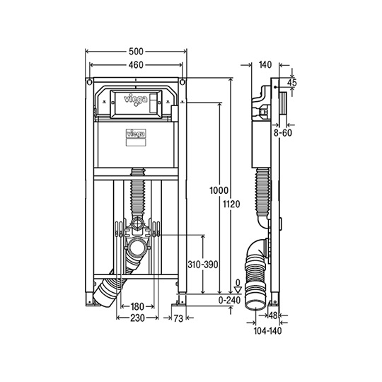 Viega Prevista Dry WC szerelőelem, építési magasság: 1120 mm, áll. (310-390 mm) kerámiamagasság