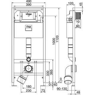 Viega Prevista Dry WC szerelőelem 1120x490mm (771973)+Visign for Life 5 működtetőlap(773731)+2db rögzítőkészlet (678630)