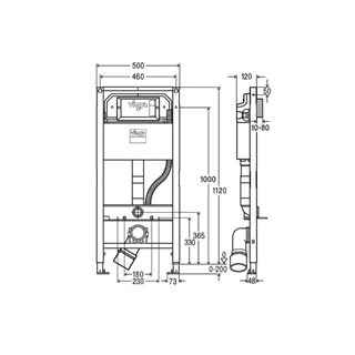 Viega Prevista Dry WC szerelőelem, építési magasság: 1120 mm, fix (330 mm) kerámiamagasság, WC zuhany csatlakozó, WC tar
