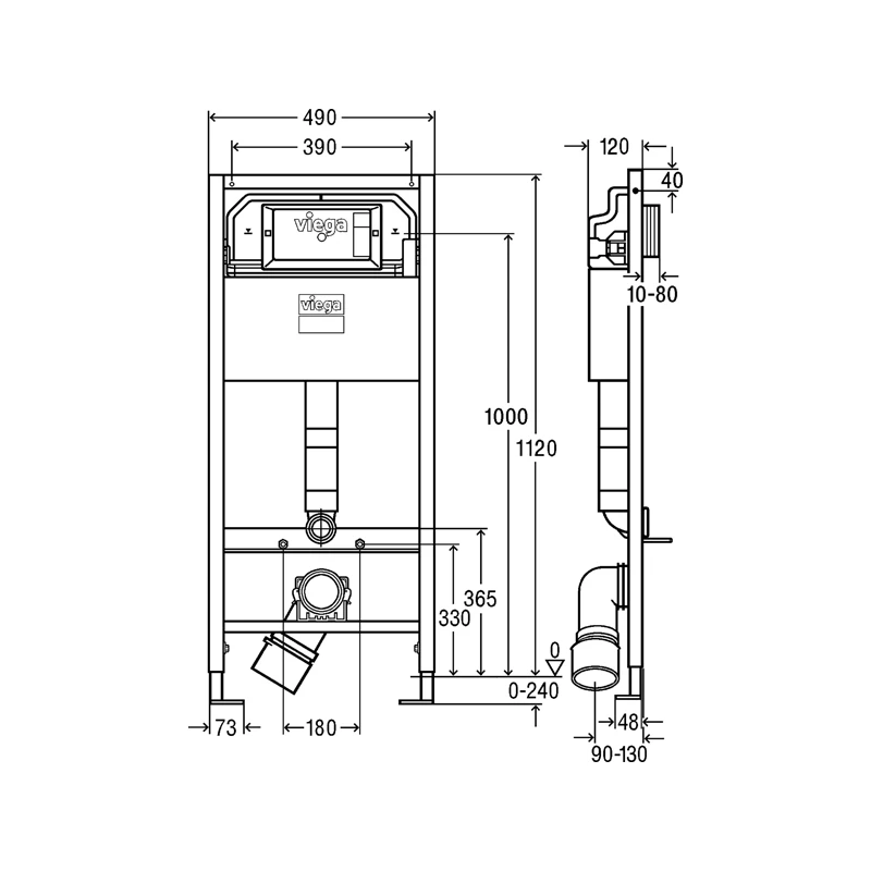 Viega Prevista Dry WC szerelőelem, projektváltozat, építési magasság: 1120 mm, fix (330 mm) kerámiamagasság, WC tartály