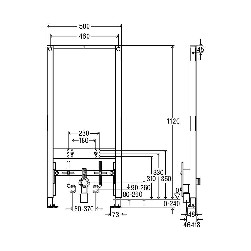 Viega Prevista Dry bidé szerelőelem, építési magasság: 1120 mm