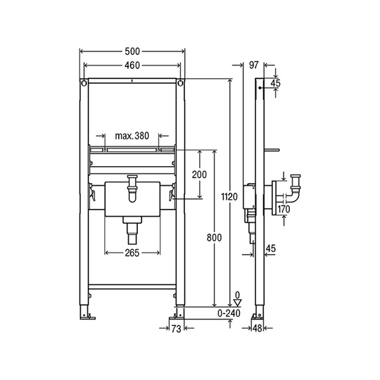 Viega Prevista Dry mosdó szerelőelem, építési magasság: 1120 mm, szélesség: 500 mm, acél/antracit, RAL 7016