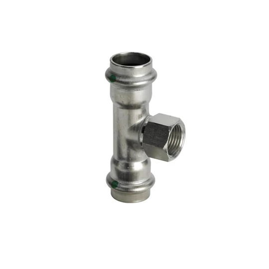Viega Sanpress Inox T-idom, belső menetes, 54 x 1/2" x 54, préselhető, SC-Contur, rm. acél